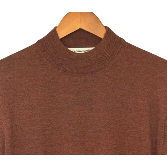 Pronto Uomo Men's Extra Fine Merino Wool Sweater Brown Pullover Mock Neck Size L - Picture 2 of 9